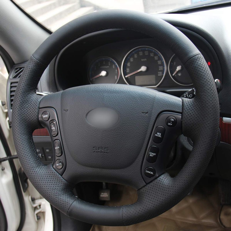 Loncky Car Custom Fit OEM Black Genuine Leather Steering Wheel Cover